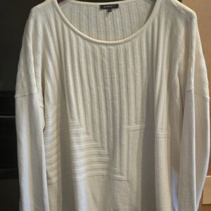 Lafayette 148 New York Cream Ribbed Scoopneck Cashmere And Cotton Sweater